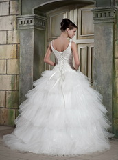 Scoop Layers Ruffles Ball Gown Puffy Wedding Gowns With Beaded Bodice Low Price