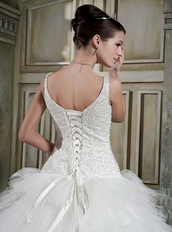 Scoop Layers Ruffles Ball Gown Puffy Wedding Gowns With Beaded Bodice Low Price