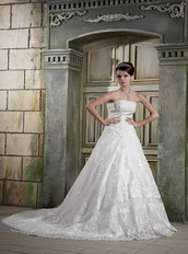 Cheap Strapless Chapel Train Lace Wedding Dress Custom Made Low Price