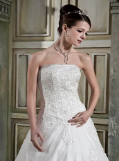 Cheap Strapless Chapel Train Lace Wedding Dress Custom Made Low Price