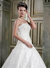 Cheap Strapless Chapel Train Lace Wedding Dress Custom Made Low Price