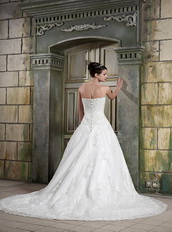 Cheap Strapless Chapel Train Lace Wedding Dress Custom Made Low Price