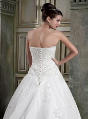 Cheap Strapless Chapel Train Lace Wedding Dress Custom Made Low Price