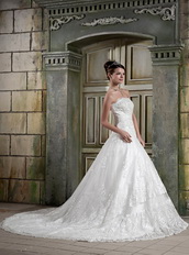 Cheap Strapless Chapel Train Lace Wedding Dress Custom Made Low Price