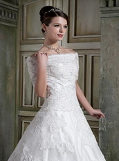 Modest Off The Shoulder Short Sleeves Appliques Wedding Dress Chapel Low Price