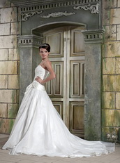 Custom Made Chapel Train Organza Strapless Wedding Gowns Designer Low Price