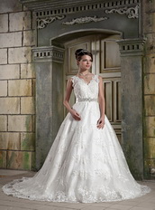 V Neck Style Puffy Skirt Discount Wedding Dress For Sale Low Price