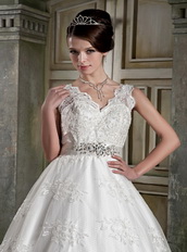 V Neck Style Puffy Skirt Discount Wedding Dress For Sale Low Price