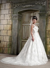 V Neck Style Puffy Skirt Discount Wedding Dress For Sale Low Price