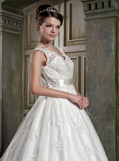 V Neck Style Puffy Skirt Discount Wedding Dress For Sale Low Price