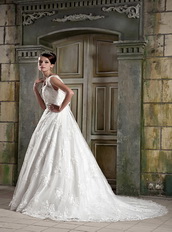 V Neck Style Puffy Skirt Discount Wedding Dress For Sale Low Price