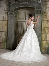 V Neck Style Puffy Skirt Discount Wedding Dress For Sale Low Price