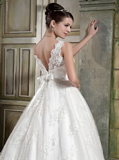 V Neck Style Puffy Skirt Discount Wedding Dress For Sale Low Price