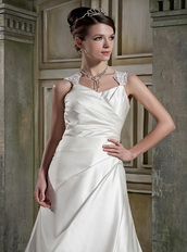 Wide Straps V-neck Simple Design Wedding Dress With Aline Skirt Low Price