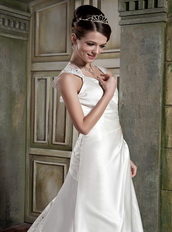 Wide Straps V-neck Simple Design Wedding Dress With Aline Skirt Low Price