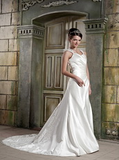 Wide Straps V-neck Simple Design Wedding Dress With Aline Skirt Low Price