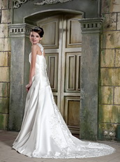 Wide Straps V-neck Simple Design Wedding Dress With Aline Skirt Low Price