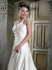 Wide Straps V-neck Simple Design Wedding Dress With Aline Skirt Low Price