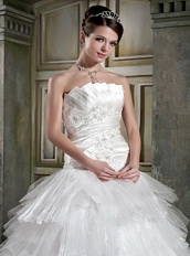 Strapless Organza Layers Puffy Skirt Bridal Gowns Dress For Lady Low Price