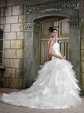 Strapless Organza Layers Puffy Skirt Bridal Gowns Dress For Lady Low Price