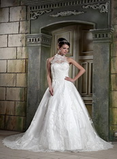 Halter Modest Neckline Chapel Puffy Skirt Wedding Bridal Gowns Low Price