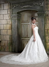 Halter Modest Neckline Chapel Puffy Skirt Wedding Bridal Gowns Low Price