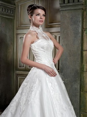 Halter Modest Neckline Chapel Puffy Skirt Wedding Bridal Gowns Low Price