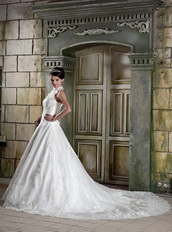 Halter Modest Neckline Chapel Puffy Skirt Wedding Bridal Gowns Low Price