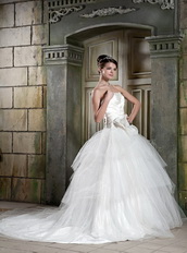 Popular Strapless Taffeta Bodice Bridal Dress With Puffy Skirt Low Price