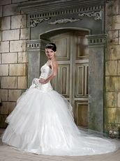 Popular Strapless Taffeta Bodice Bridal Dress With Puffy Skirt Low Price