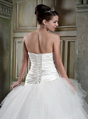 Popular Strapless Taffeta Bodice Bridal Dress With Puffy Skirt Low Price