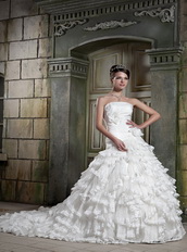 Strapless Hand Made Ruffles Cascade Wedding Dress Exquisite Low Price