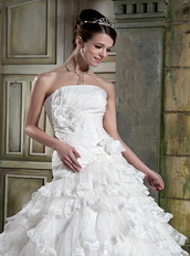 Strapless Hand Made Ruffles Cascade Wedding Dress Exquisite Low Price