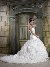 Strapless Hand Made Ruffles Cascade Wedding Dress Exquisite Low Price