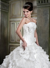 Strapless Hand Made Ruffles Cascade Wedding Dress Exquisite Low Price