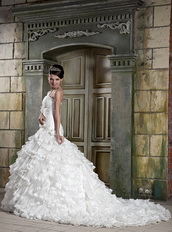 Strapless Hand Made Ruffles Cascade Wedding Dress Exquisite Low Price