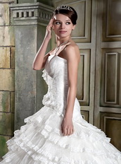 Strapless Hand Made Ruffles Cascade Wedding Dress Exquisite Low Price