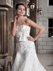 Simple Hand Made Flowers Decorate Slim Wedding Dress Corset Back Low Price