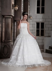 Customize Strapless Special Lace Fabric Puffy Bridal Gowns Ivory Low Price