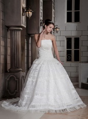 Customize Strapless Special Lace Fabric Puffy Bridal Gowns Ivory Low Price