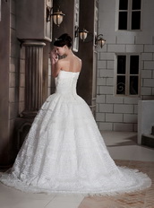 Customize Strapless Special Lace Fabric Puffy Bridal Gowns Ivory Low Price