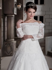 Lovely Off The Shoulder Appliques Wedding Dress With Half Sleeves Low Price