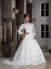 Lovely Off The Shoulder Appliques Wedding Dress With Half Sleeves Low Price