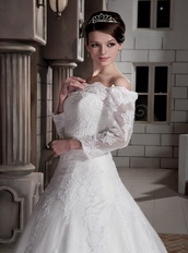 Lovely Off The Shoulder Appliques Wedding Dress With Half Sleeves Low Price