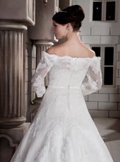 Lovely Off The Shoulder Appliques Wedding Dress With Half Sleeves Low Price