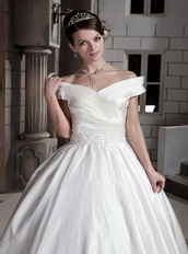 New Arrival V Neck Off Shoulder Puffy Big Skirt Wedding Dress For Bride Low Price