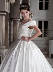 New Arrival V Neck Off Shoulder Puffy Big Skirt Wedding Dress For Bride Low Price