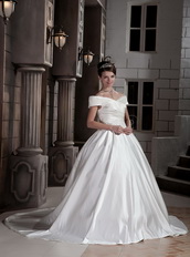 New Arrival V Neck Off Shoulder Puffy Big Skirt Wedding Dress For Bride Low Price