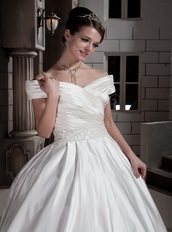 New Arrival V Neck Off Shoulder Puffy Big Skirt Wedding Dress For Bride Low Price