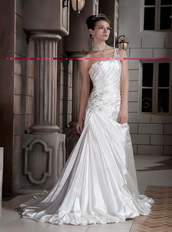 Brand New Beaded Work Wedding Dress Design With One Shoulder Skirt Low Price